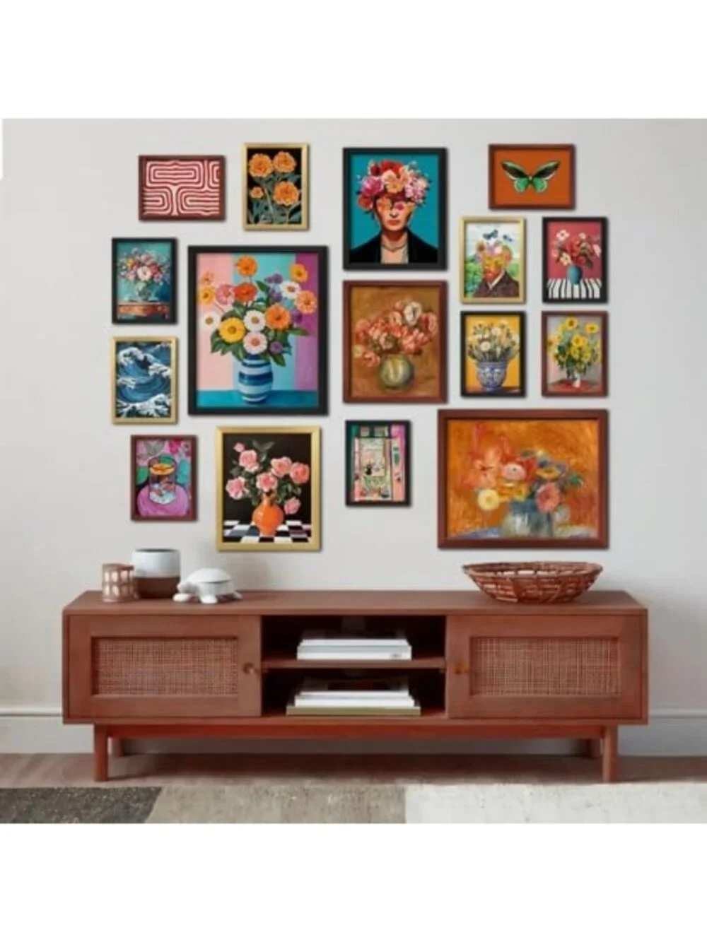16 PCS Mid Century Modern Wall Art Decor, Colorful Flower Prints for Aesthetic